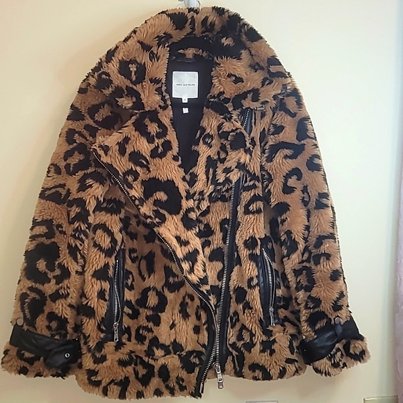 Avex Les Filles leopard print faux fur moto jacket. SMALL - Picture 1 of 15